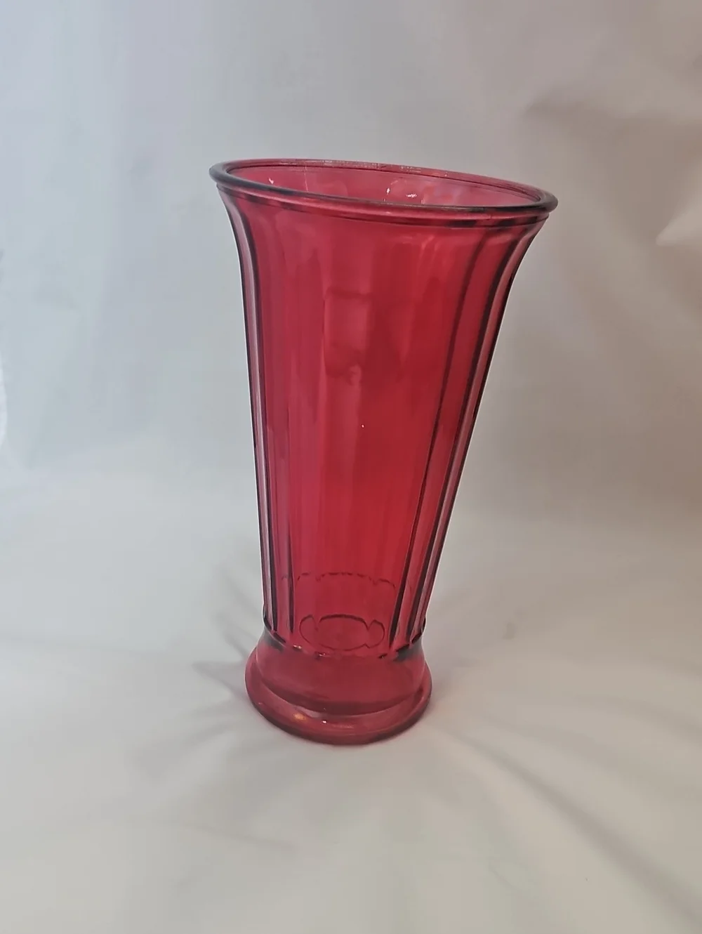 Elegant Ruby Red Glass Decorative Fluted Vase - Unbranded